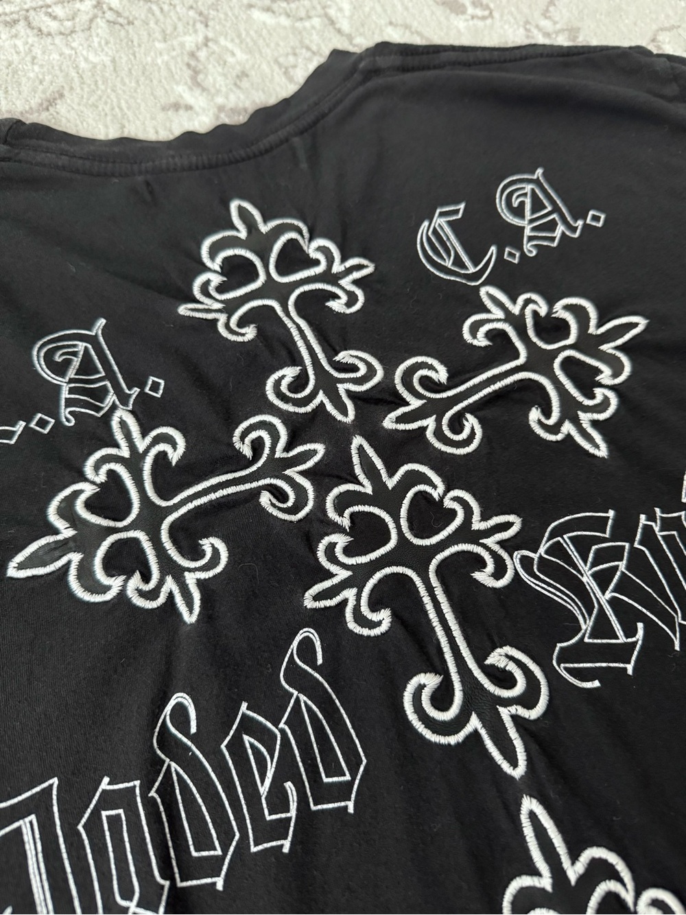 Jaded by Knight Long-Sleeve Graphic Tee with Leather Appliqué - Hand Made in USA - Picture 5 of 8